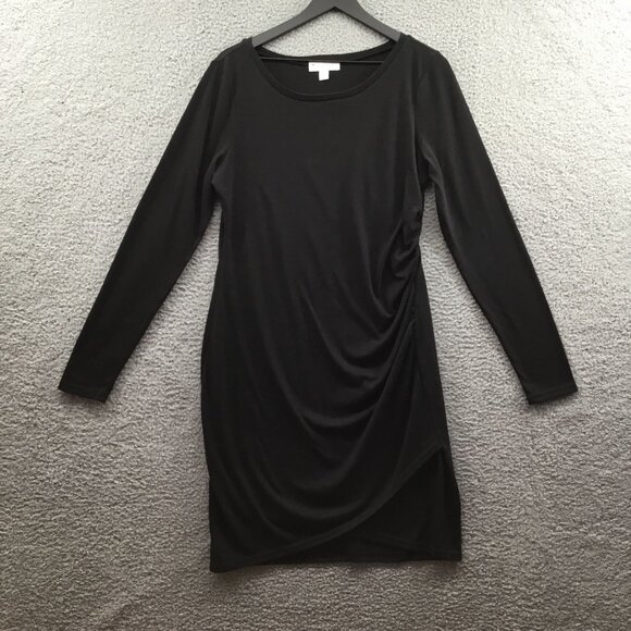 Treasure & Bond Ruched Side Long Sleeve Dress Black XL - Picture 3 of 5